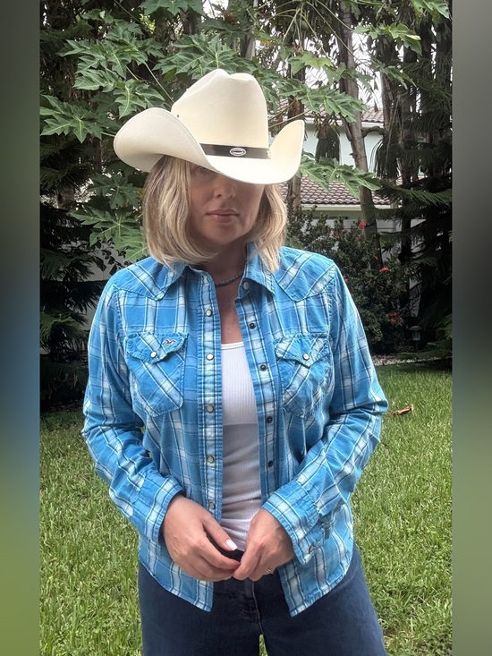 Hollister Tops - Hollister California Women’s Plaid Western Pearl Snap Shirt Blue Size S